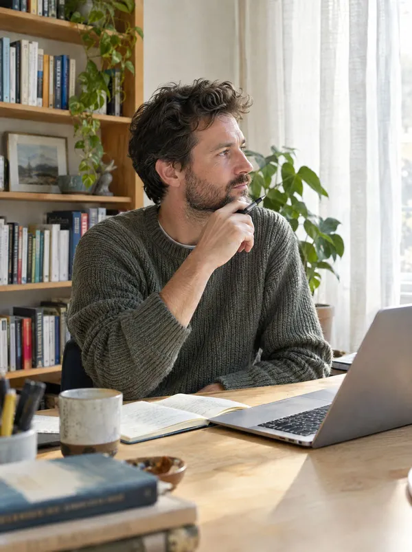 A man working at a desk at home